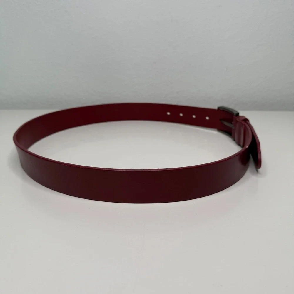 Buffway Leather Belt Mens Burgundy Red Gunmetal Buckle Classic Minimalist 34